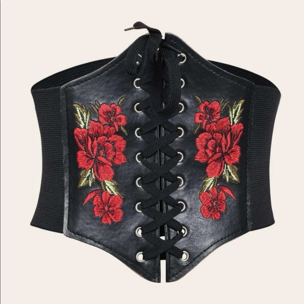 Floral Embroidery Lace-up Corset Belt